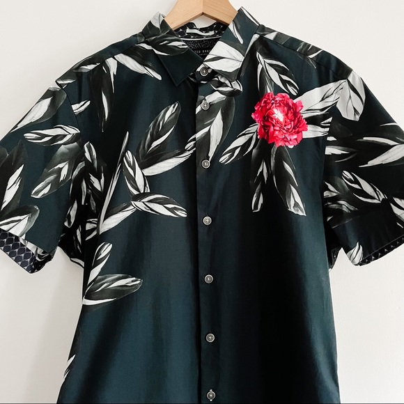 Ted Baker Men’s T For Tall Slim Short Sleeved Dress Shirt Tropical Floral Print - Picture 6 of 13